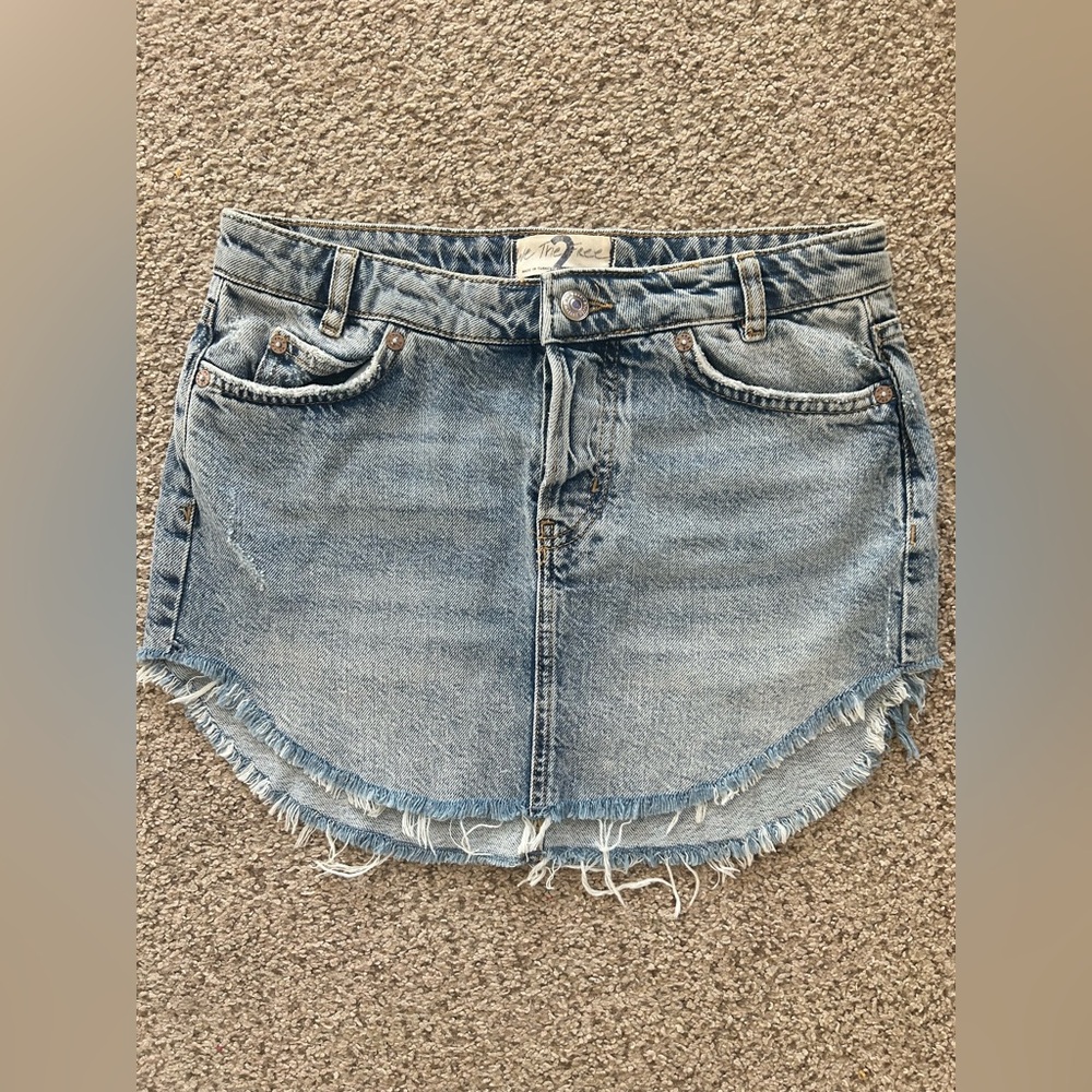 Denim Mini Skirt with Frayed Hem